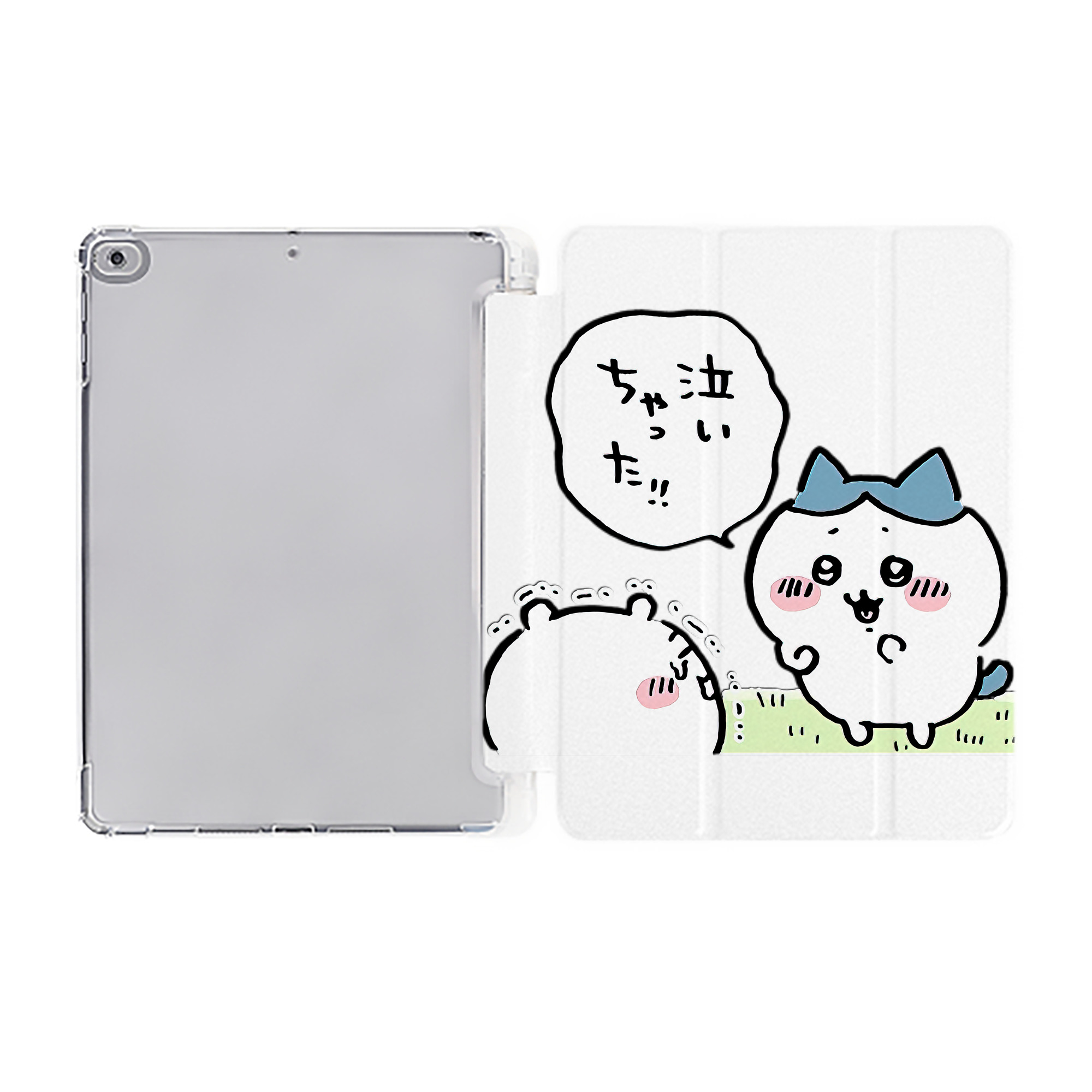 （画像用） ちいかわ ハチワレ Chii-kawa hachiware IPad ケース ペン収納付き 三つ折りスタンド PUレザー×シリコン 対応機種9.5/10.5/10.9インチ